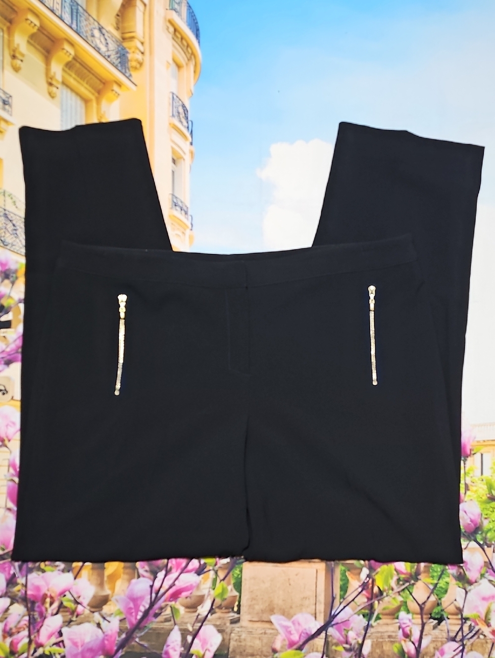 St.‎ John Nordstrom Black Gold Zippered Pocket High Waisted Pants Size 16